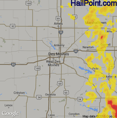 Hail Map for Des Moines, IA Region on June 28, 2019
