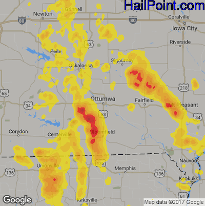 Hail Map for Ottumwa, IA Region on June 28, 2019 