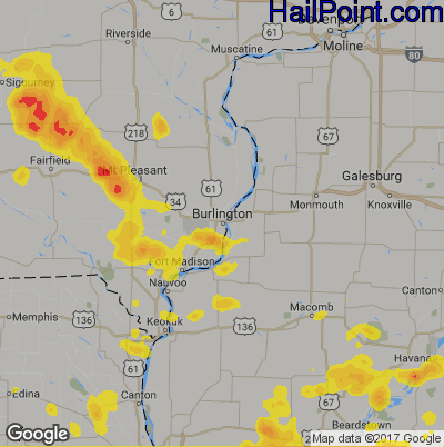 Hail Map for Burlington, IA Region on June 28, 2019 