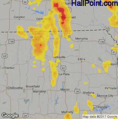 Hail Map for Kirskville, MS Region on June 28, 2019