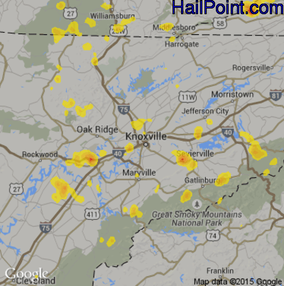 Hail Map for Knoxville, TN Region on June 28, 2019 