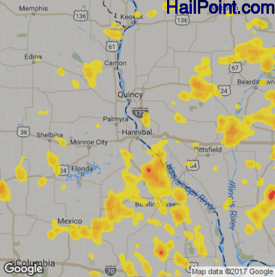 Hail Map for Hannibal, MS Region on June 28, 2019