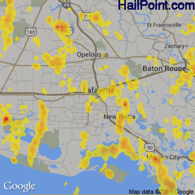 Hail Map for Lafayette, LA Region on June 28, 2019