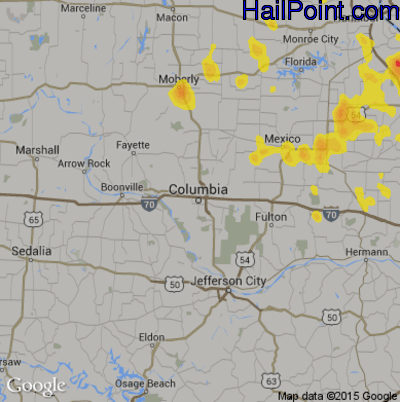 Hail Map for Columbia, MO Region on June 28, 2019