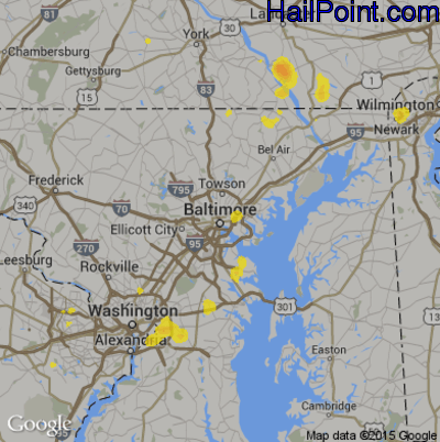 Hail Map for Baltimore, MD Region on June 28, 2019
