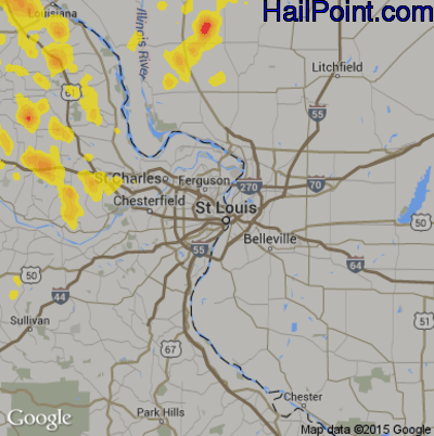Hail Map for St. Louis, MO Region on June 28, 2019