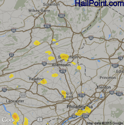 Hail Map for Allentown, PA Region on June 28, 2019