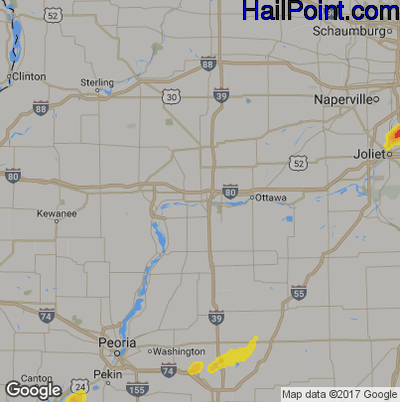 Hail Map for Peru, IL Region on June 28, 2019