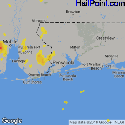 Hail Map for Pensacola, FL Region on June 28, 2019