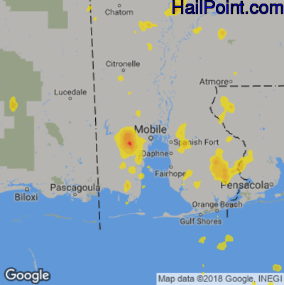 Hail Map for Mobile, AL Region on June 28, 2019