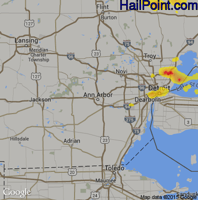 Hail Map for Ann Arbor, MI Region on June 28, 2019