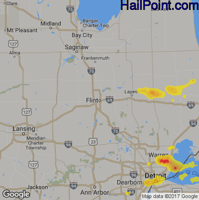Hail Map for Flint, MI Region on June 28, 2019