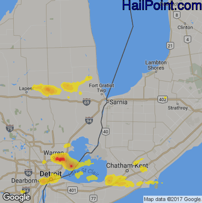Hail Map for Port Huron, MI Region on June 28, 2019