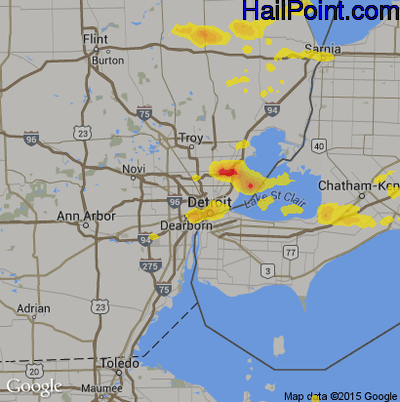Hail Map for Detroit, MI Region on June 28, 2019
