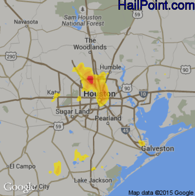 Hail Map for Houston, TX Region on June 28, 2019