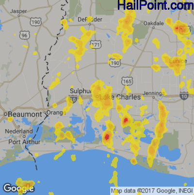 Hail Map for Lake Charles, LA Region on June 28, 2019 