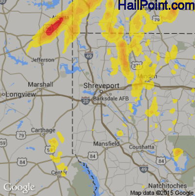 Hail Map for Shreveport, LA Region on June 28, 2019 
