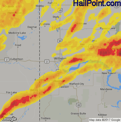 Hail Map for Williston, ND Region on June 29, 2019