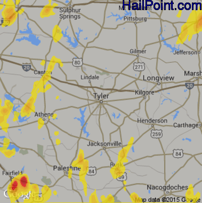 Hail Map for Tyler, TX Region on June 29, 2019