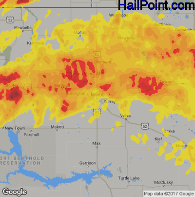 Hail Map for Minot, ND Region on June 29, 2019