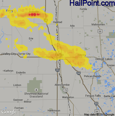 Hail Map for Fargo, ND Region on June 29, 2019