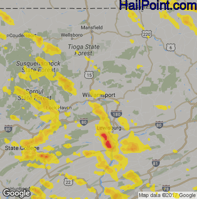 Hail Map for Willamsport, PA Region on June 29, 2019 