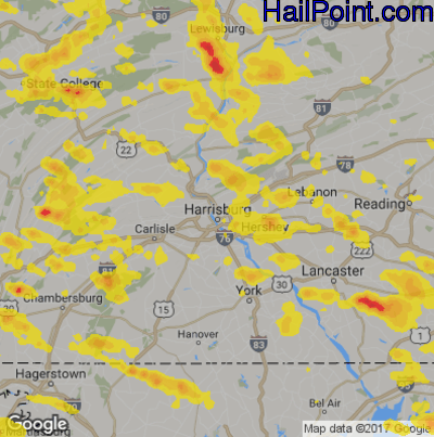Hail Map for Harrisburg, PA Region on June 29, 2019