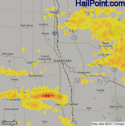 Hail Map for Grand Forks, ND Region on June 29, 2019 