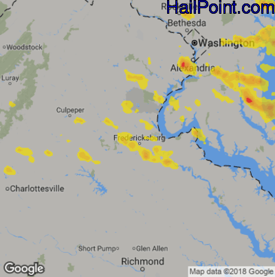 Hail Map for Fredericksburg, VA Region on June 29, 2019