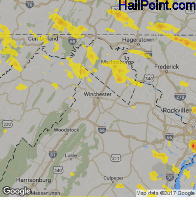Hail Map for Winchester, VA Region on June 29, 2019