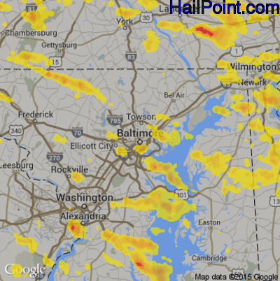 Hail Map for Baltimore, MD Region on June 29, 2019