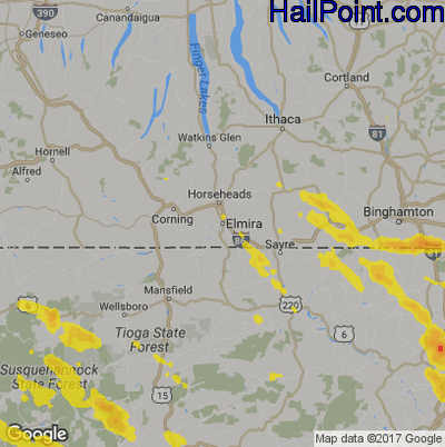 Hail Map for Elmira, NY Region on June 29, 2019
