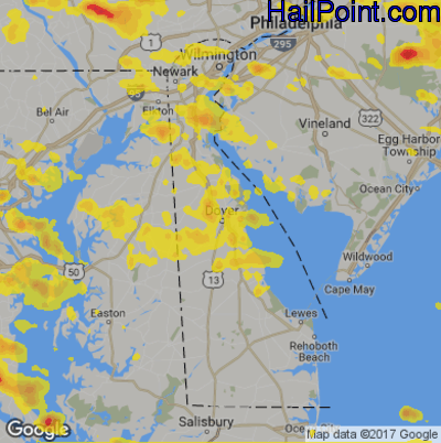 Hail Map for Dover, DE Region on June 29, 2019