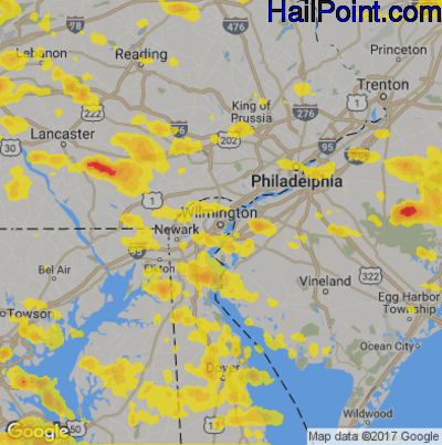 Hail Map for Wilmington, DE Region on June 29, 2019 