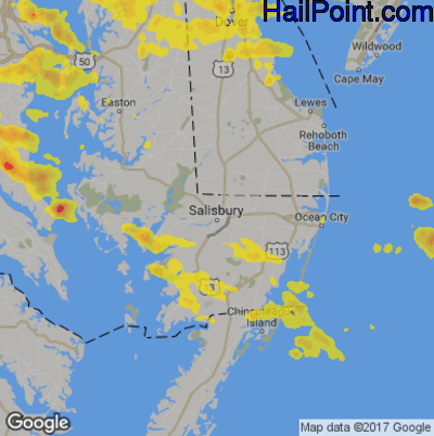 Hail Map for Salisbury., MD Region on June 29, 2019