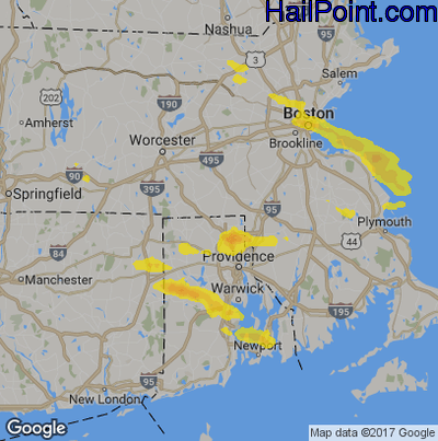 Hail Map for Woonsocket, RI Region on June 29, 2019