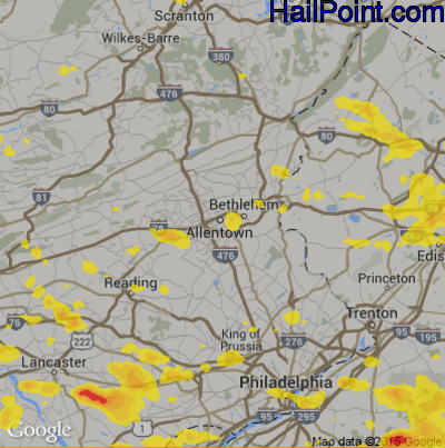 Hail Map for Allentown, PA Region on June 29, 2019