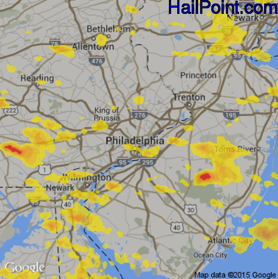 Hail Map for Philadelphia, PA Region on June 29, 2019