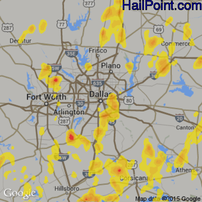 Hail Map for Dallas, TX Region on June 29, 2019