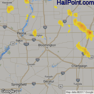 Hail Map for Bloomington, IL Region on June 29, 2019