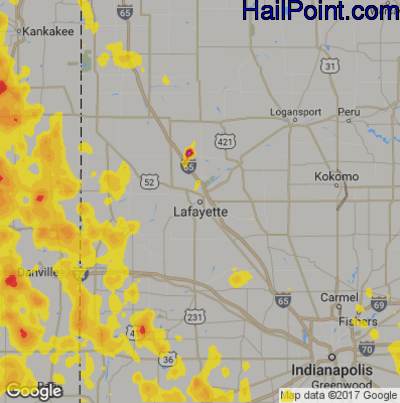Hail Map for Layfette, IN Region on June 29, 2019