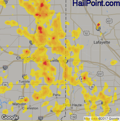 Hail Map for Danville, IL Region on June 29, 2019