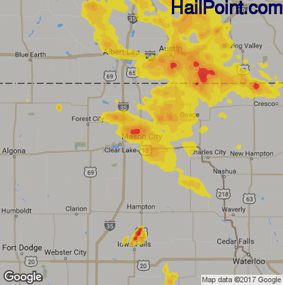 Hail Map for Mason City, IA Region on June 30, 2019