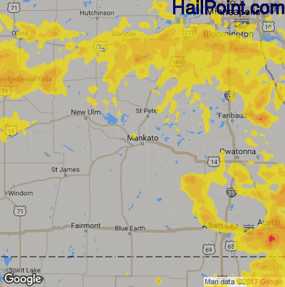Hail Map for Mankato, MN Region on June 30, 2019