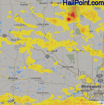 Hail Map for St Cloud, MN Region on June 30, 2019 
