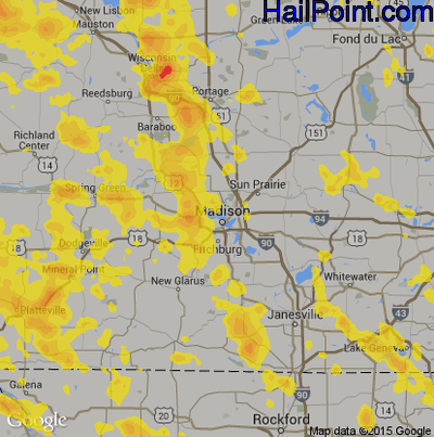 Hail Map for Madison, WI Region on June 30, 2019