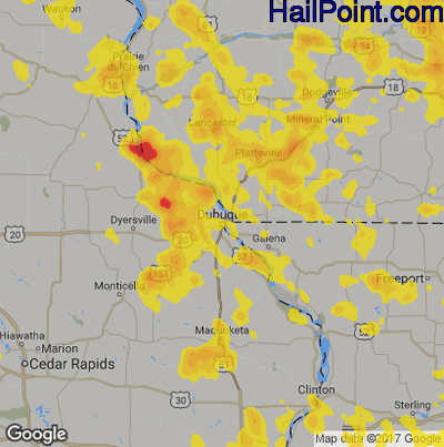 Hail Map for Dubuque, IA Region on June 30, 2019