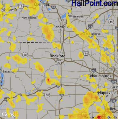 Hail Map for Rockford, IL Region on June 30, 2019
