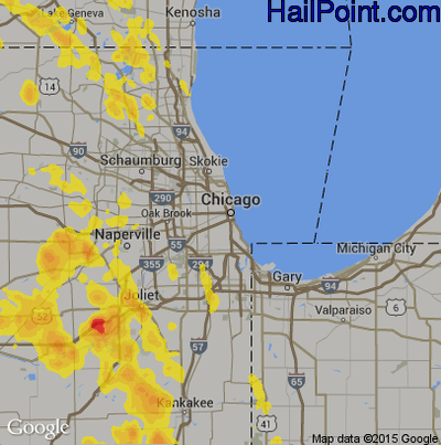 Hail Map for Chicago, IL Region on June 30, 2019