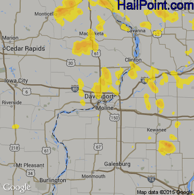 Hail Map for Davenport, IA Region on June 30, 2019